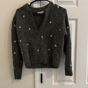 Madewell Dark Gray Floral V-Neck Sweater